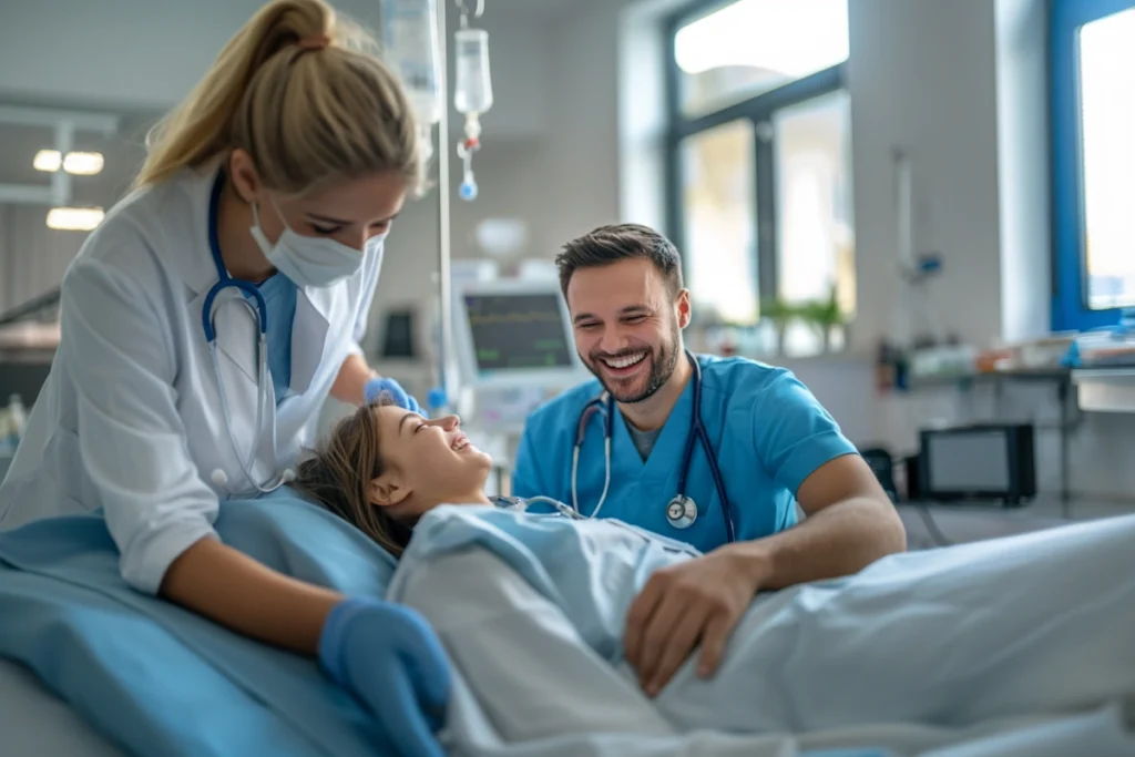 doctor smiling while treating patient