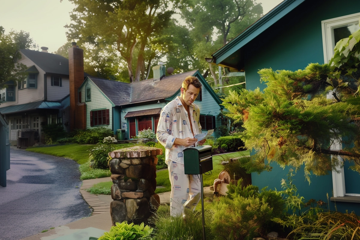 Ryan Reynolds reading water bill in pajamas