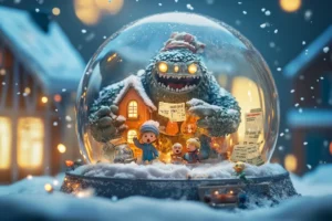 Snow Globe with past due bills and inflation monster