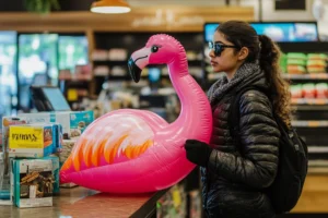 customer trying to return inflatable flamingo