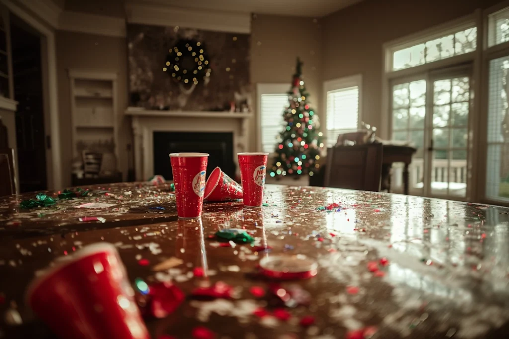 messy house after new years eve party