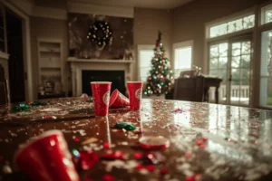 messy house after new years eve party