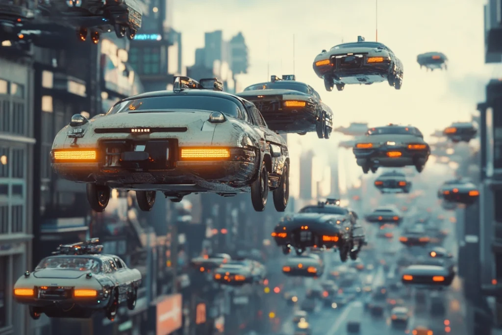 traffic jam of flying cars