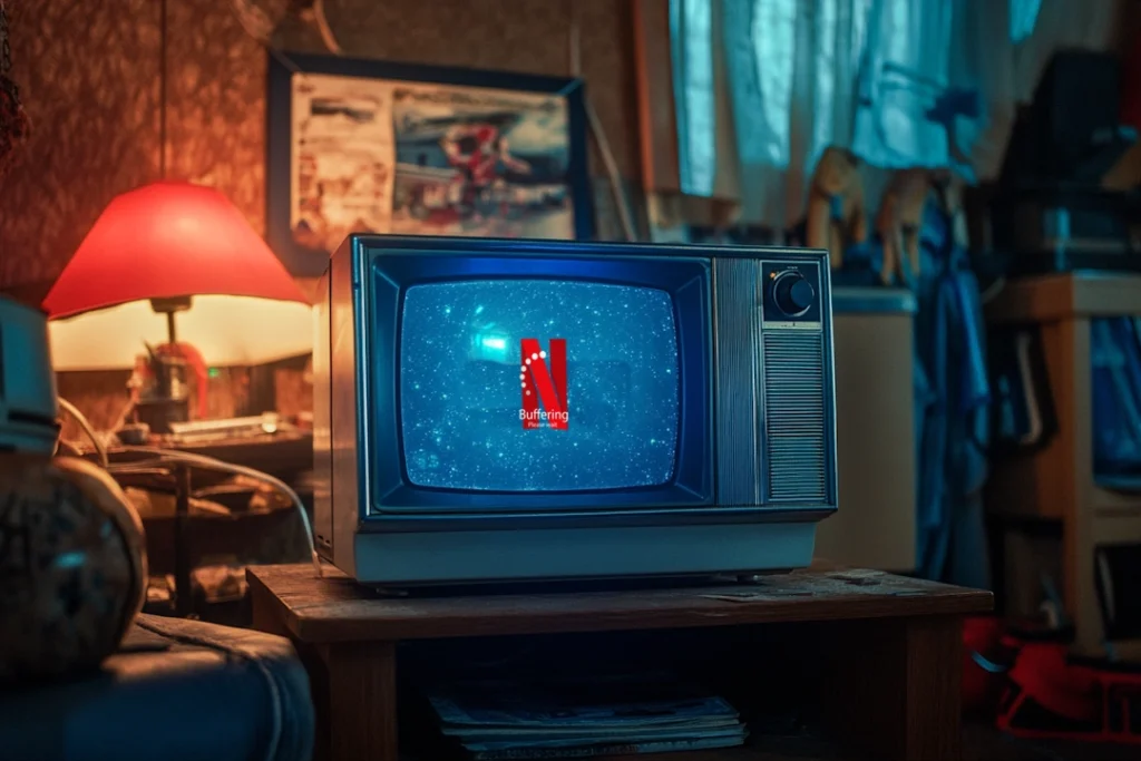 vintage television with Netflix logo buffering
