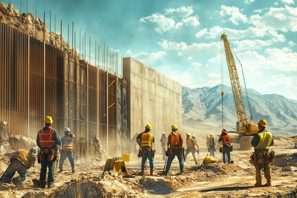 illegal construction workers building border wall
