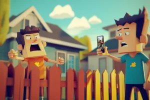 suburban neighbors arguing with app to virtually punch your neighbor