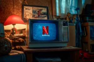 vintage television with Netflix logo buffering