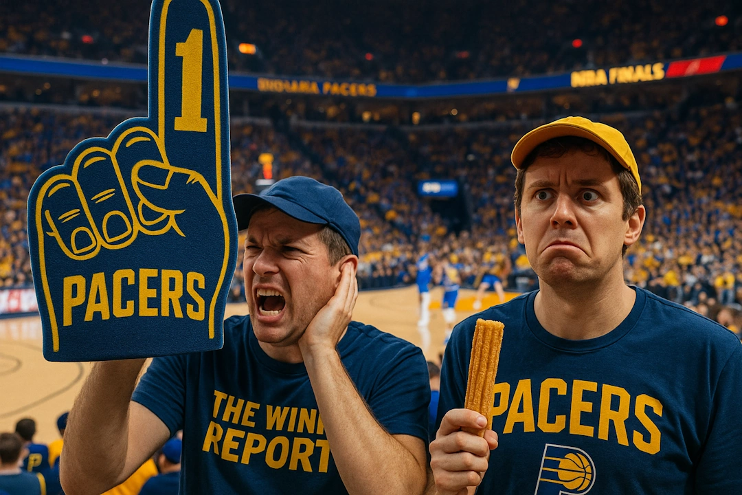 Fan with foam finger blocking court of game 6 NBA Finals