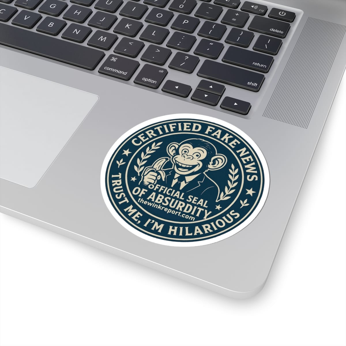 Official Seal of Absurdity | Certified Fake News Monkey Kiss-Cut Sticker for Laptops, Offices & Mischief - Image 4