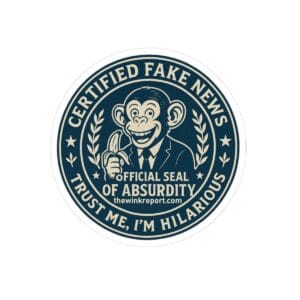 Official Seal of Absurdity | Certified Fake News Monkey Kiss-Cut Sticker for Laptops, Offices & Mischief