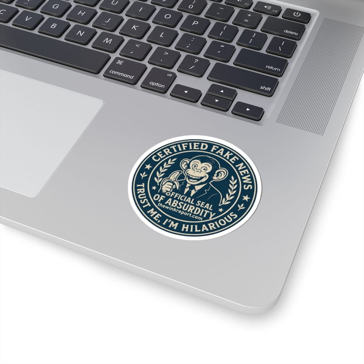 Official Seal of Absurdity | Certified Fake News Monkey Kiss-Cut Sticker for Laptops, Offices & Mischief - Image 2