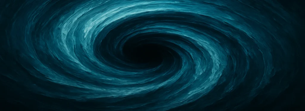 Swirling blue vortex with textured concentric rings spiraling toward a dark central void